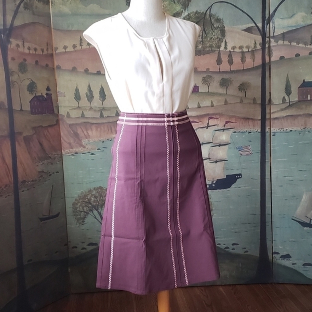 Anthropologie Elevenses Plum Wine Pink Details A-Line Skirt Womens 12